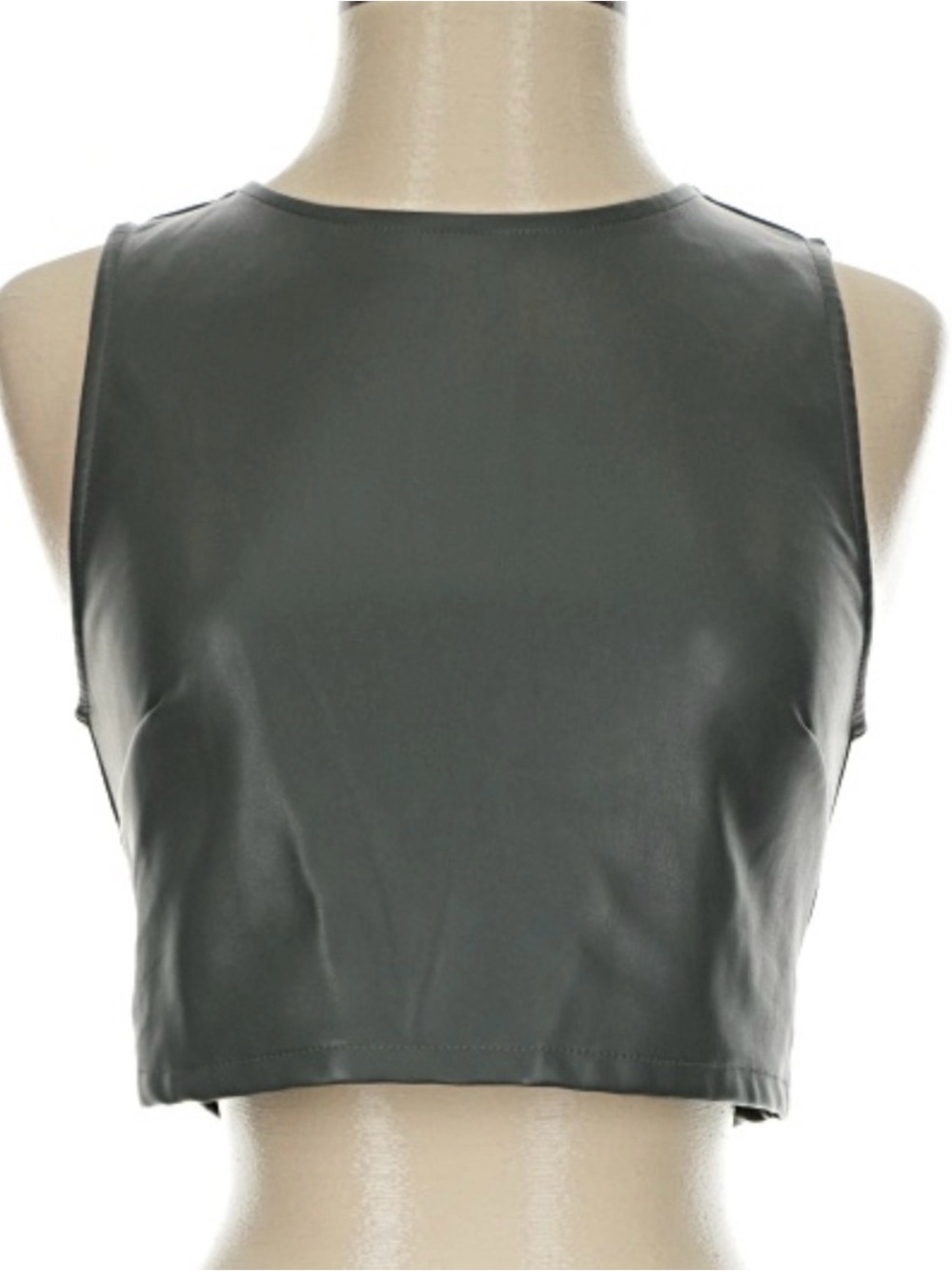 NWT Kirious Leather-Look Cropped Tank Top - Dark Olive